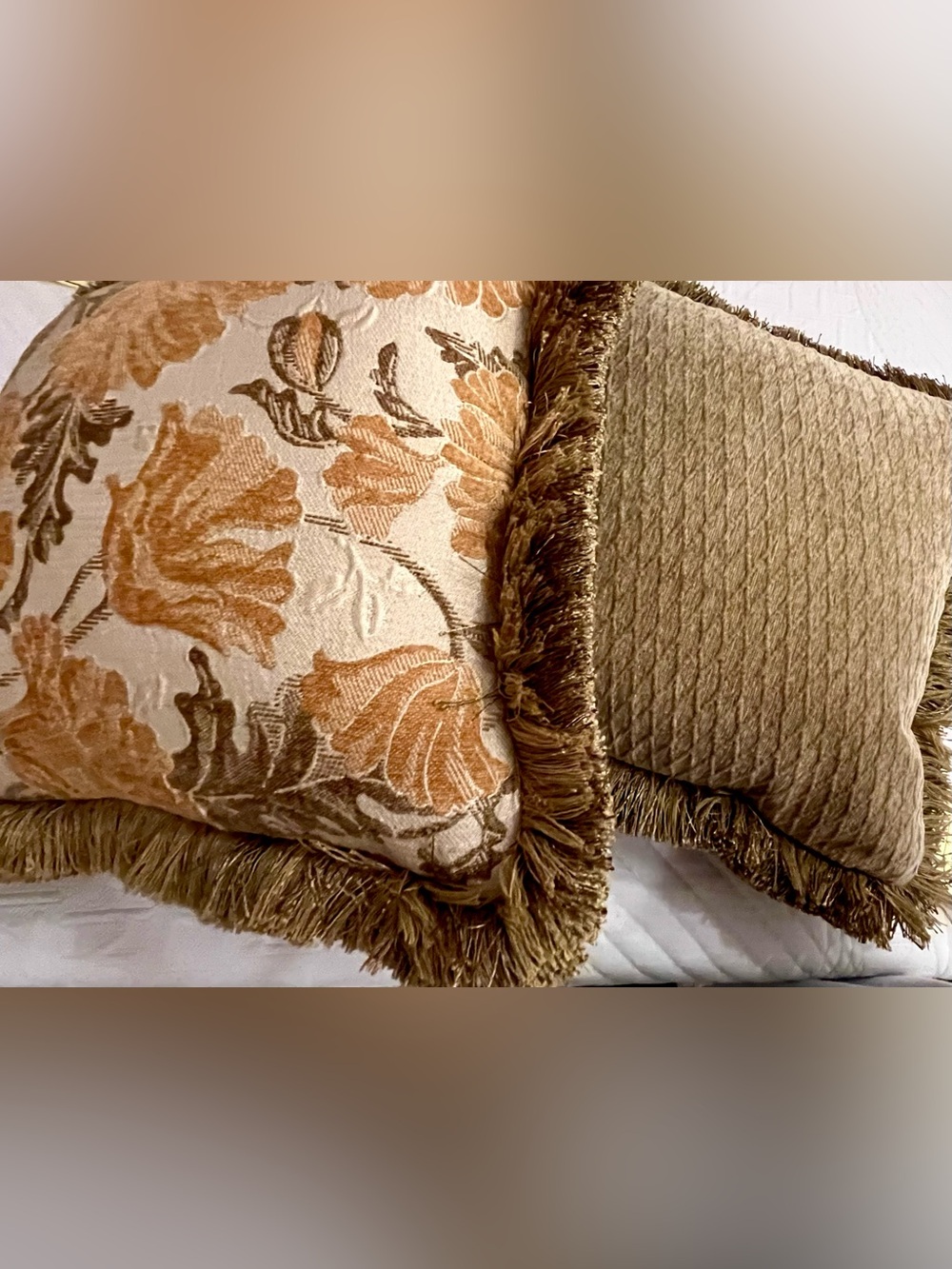 Arhaus Reversible Tapestry & Chenille Fringe Throw Pillows w/ Down Inserts - Set - Picture 14 of 16